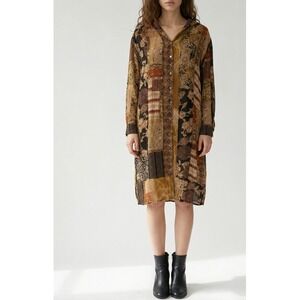 VTG Chicos Patchwork Bohemian Long Sleeve Button Down Dress Duster Hooded 1X